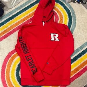 Rutgers Champion Red Hoodie with Sleeve Print